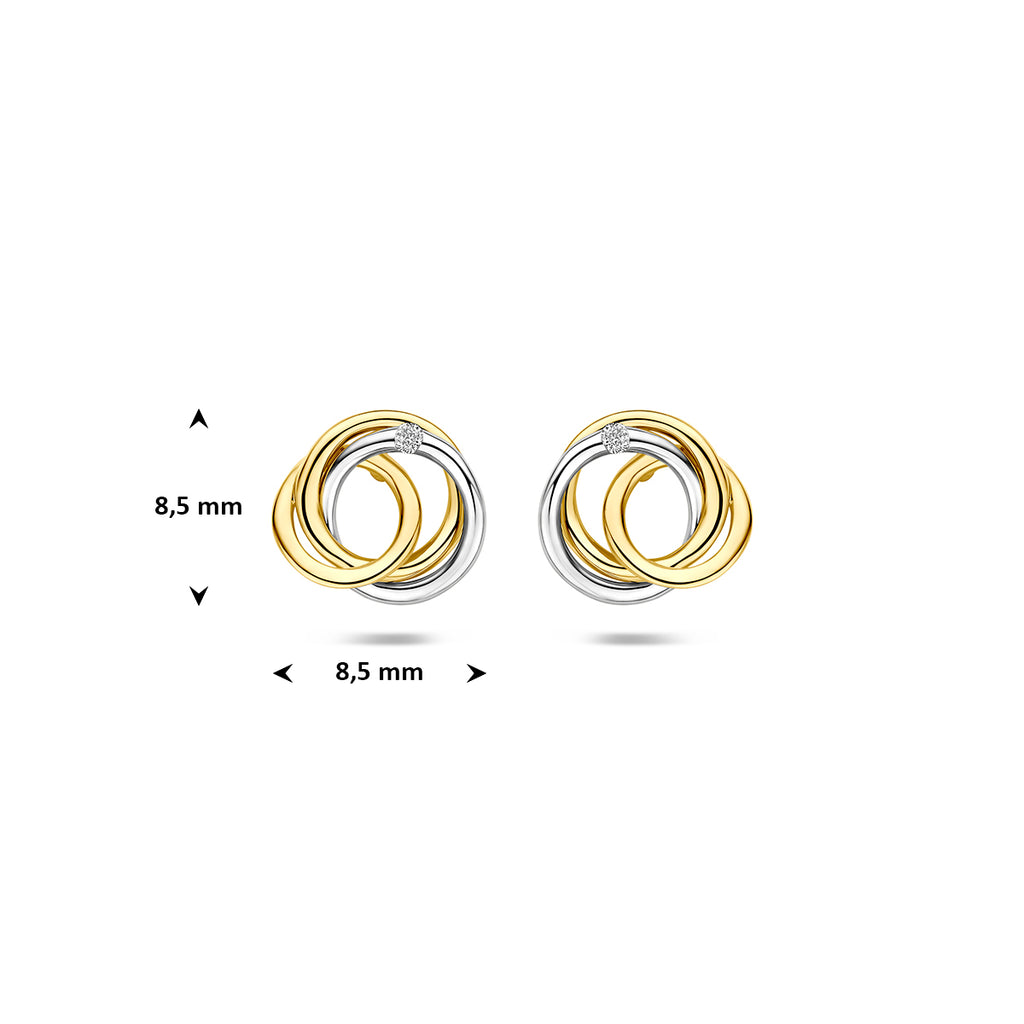 oorknoppen diamant 0.02ct (2x0.01ct) h si 8,5 mm 14K bicolor goud geel/wit