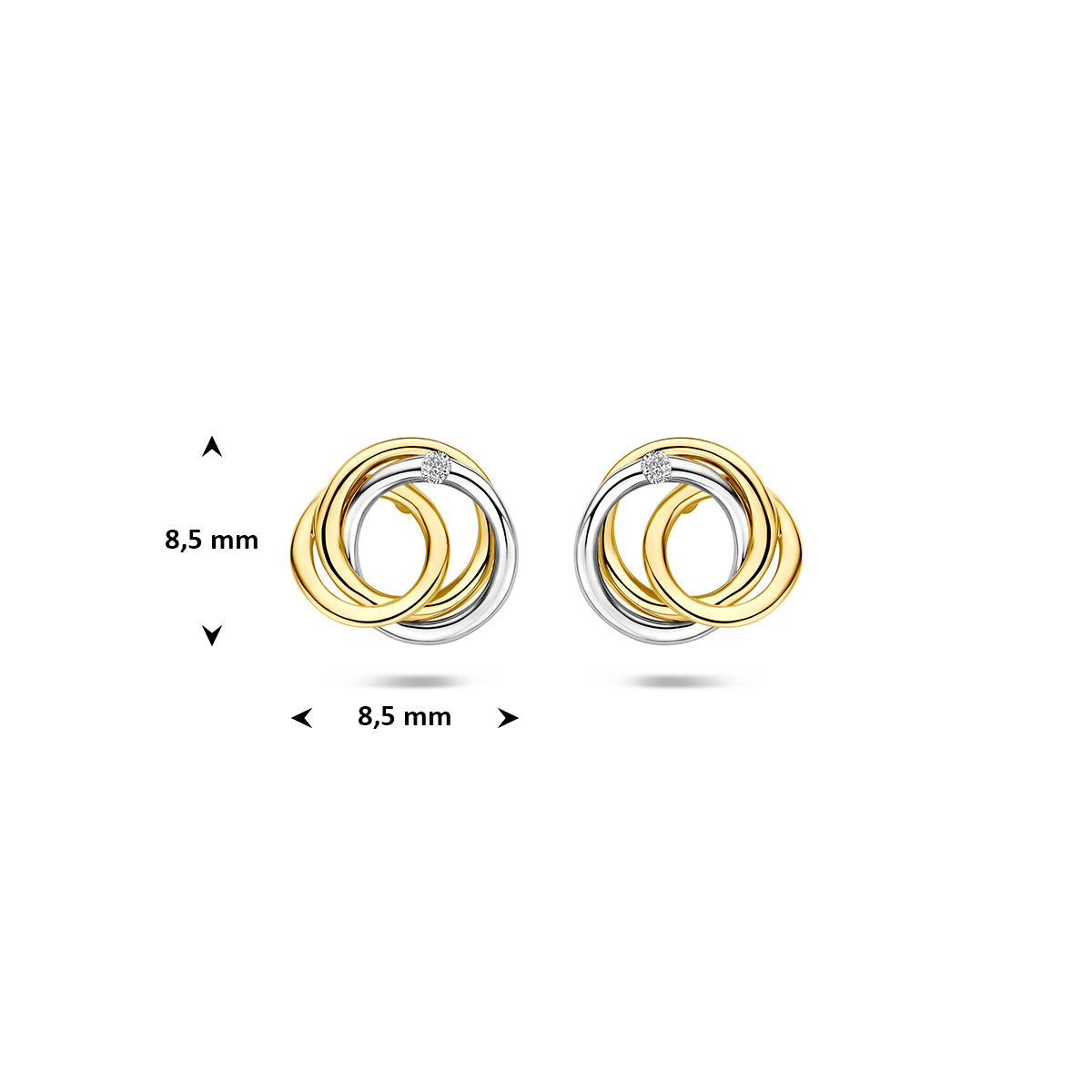 oorknoppen diamant 0.02ct (2x0.01ct) h si 8,5 mm 14K bicolor goud geel/wit