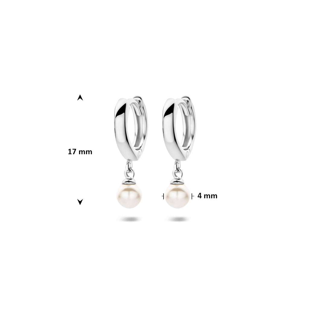 Klappohrringe synth. Perle 17 mm rhodiniertes Silber