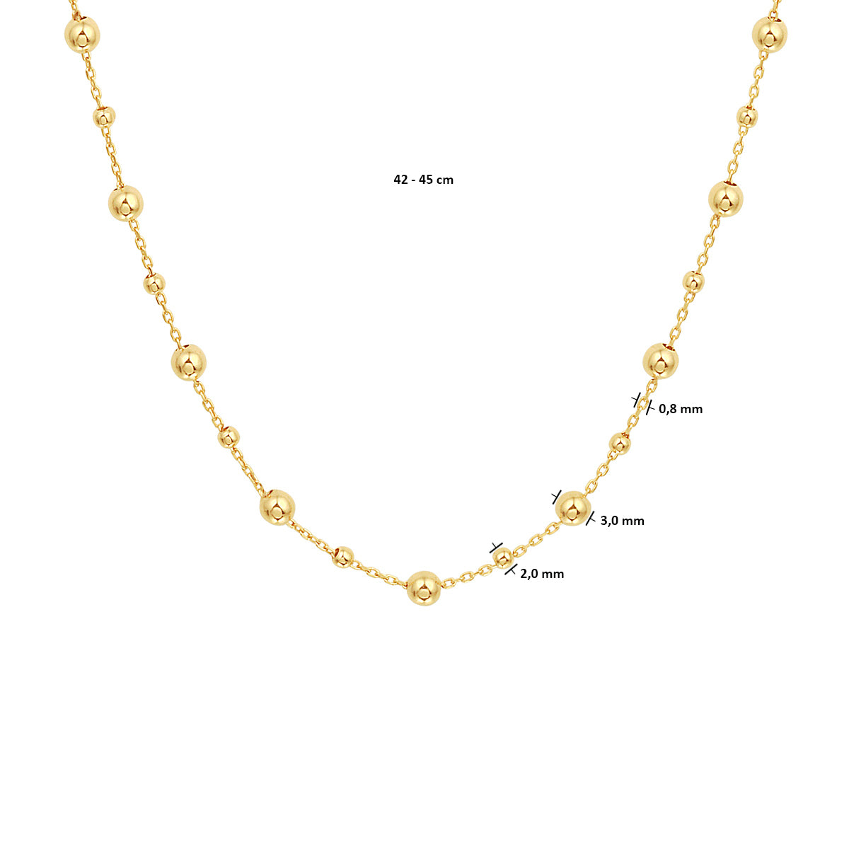 collier bolletjes 0,8 mm 42 - 45 cm 14K geelgoud - bol/half-bol