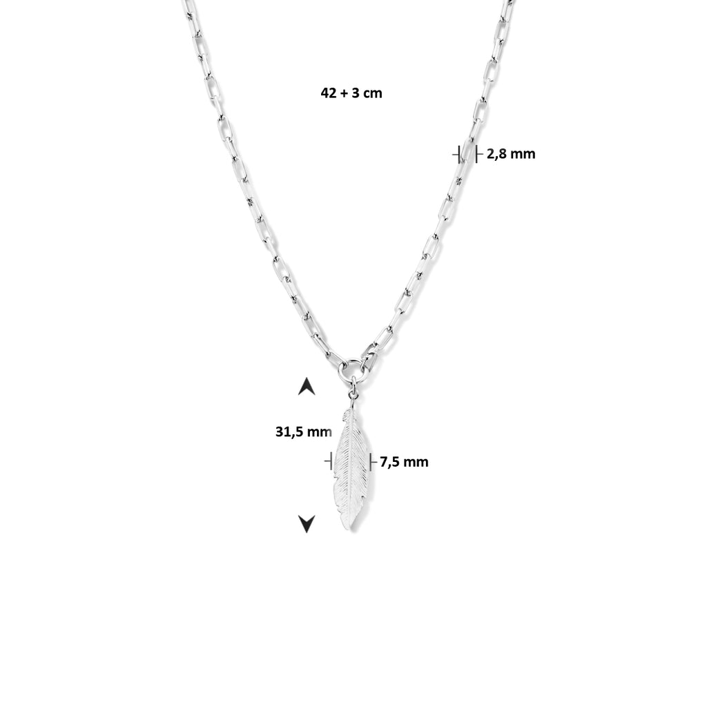 Halskette Büroklammer Feder 2,8 mm 42 + 3 cm Silber rhodiniert