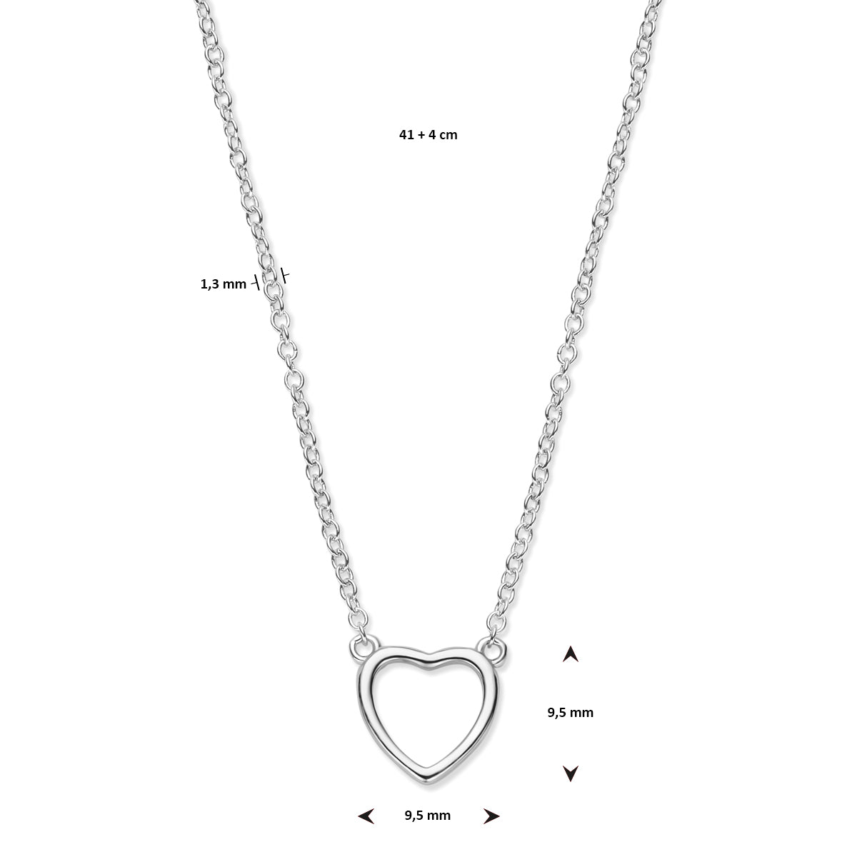 Halskette Herz 41 + 4 cm Silber rhodiniert