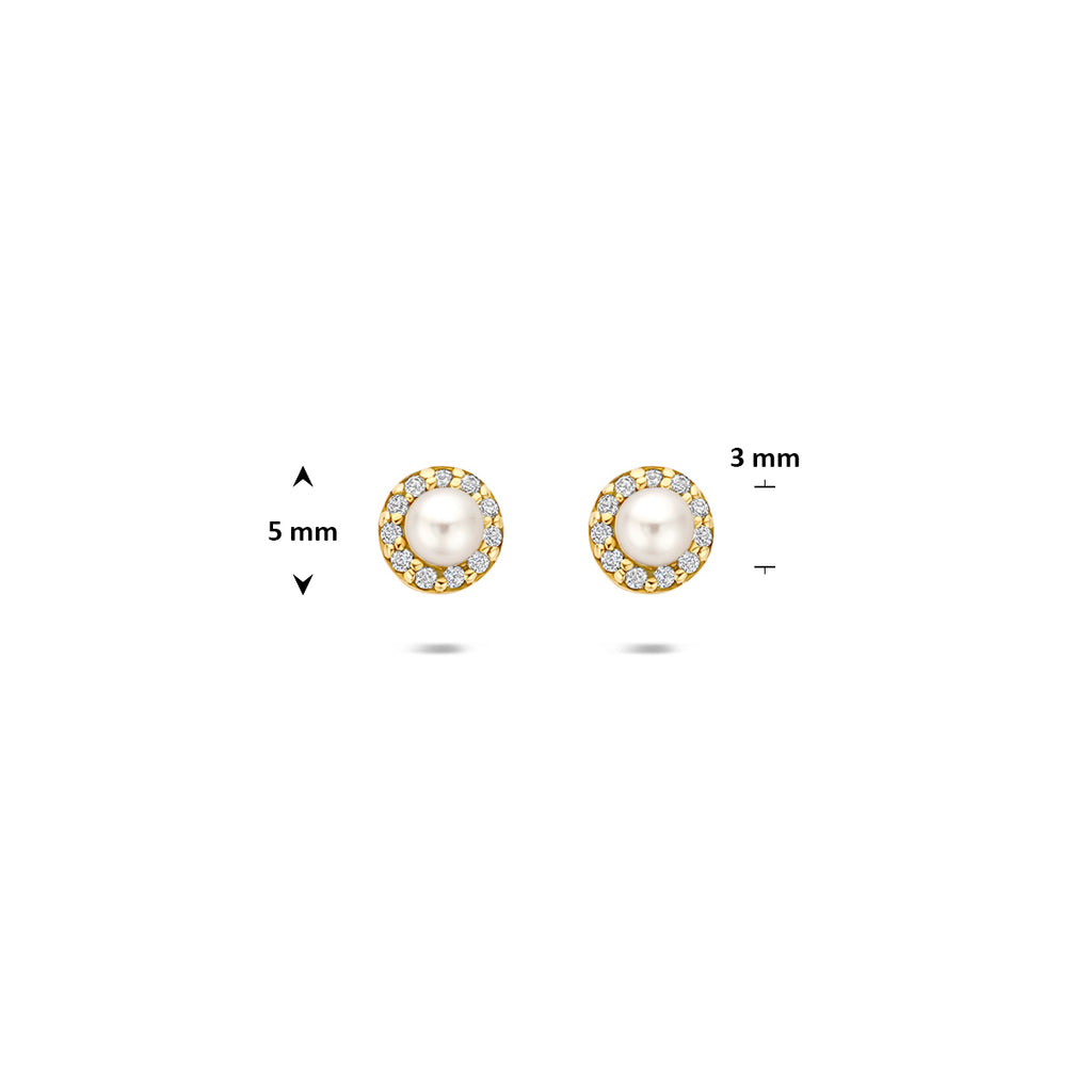oorknoppen parel en zirkonia 5 mm 14K geelgoud