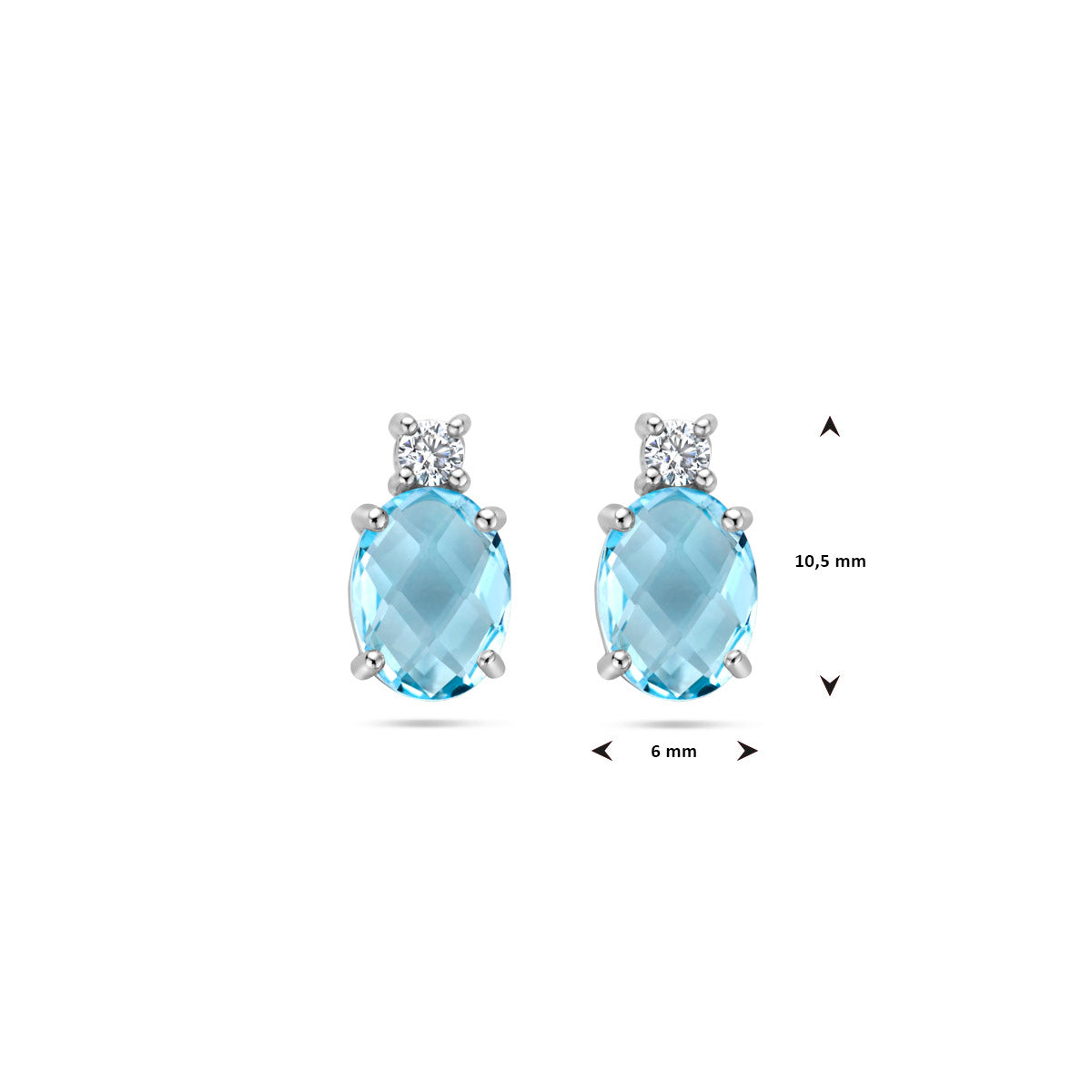 Ohrstecker blau Topas und Zirkonia 10,5 mm rhodiniertes Silber