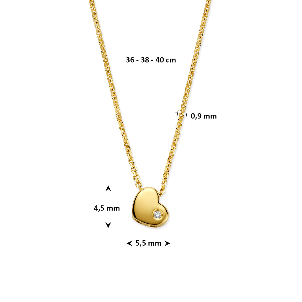 Halskette Herz Labordiamant 0.01ct G VS 36 - 38 - 40 cm 14K Gelbgold