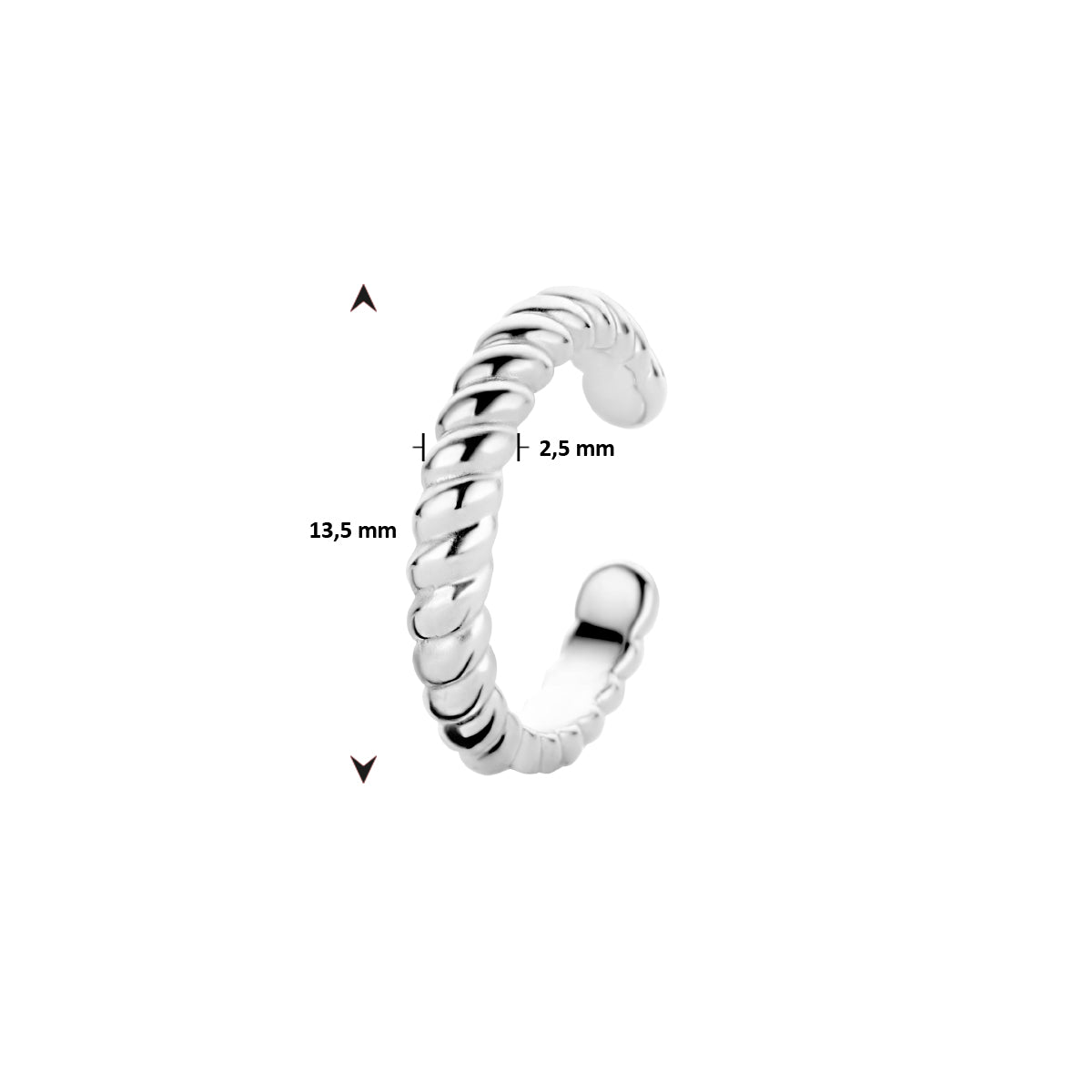 earcuff 13,5 mm zilver gerhodineerd