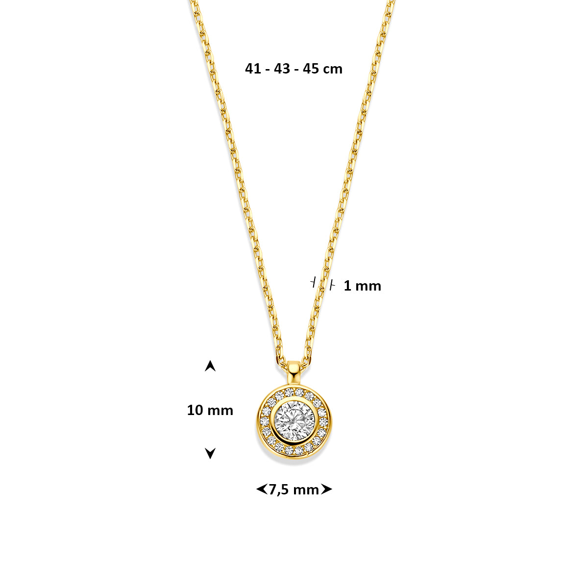 collier zirkonia 41 - 43 - 45 cm 14K geelgoud
