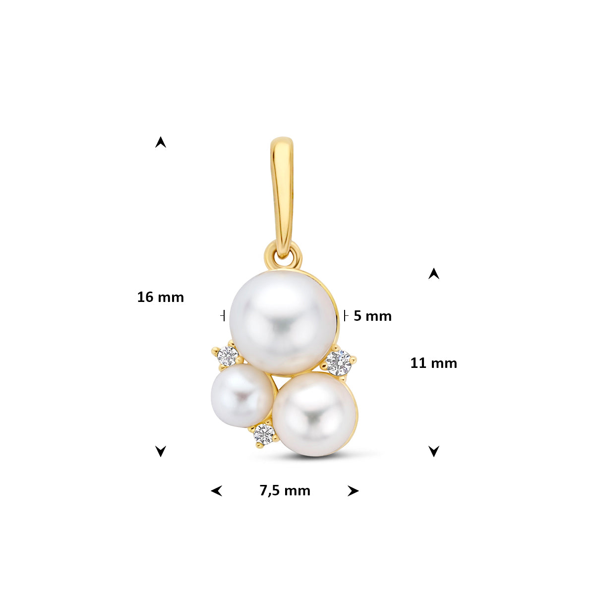 hanger parels en zirkonia 11 mm 14K geelgoud