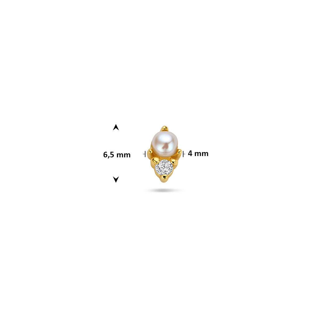 flat back piercing parel en zirkonia 6,5 mm 1 micron zilver verguld (geel)