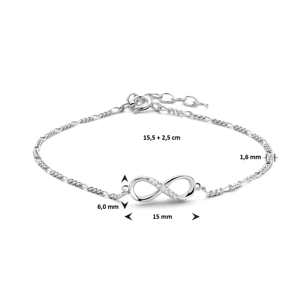 Armband Infinity Zirkonia 15,5 + 2,5 cm Silber rhodiniert
