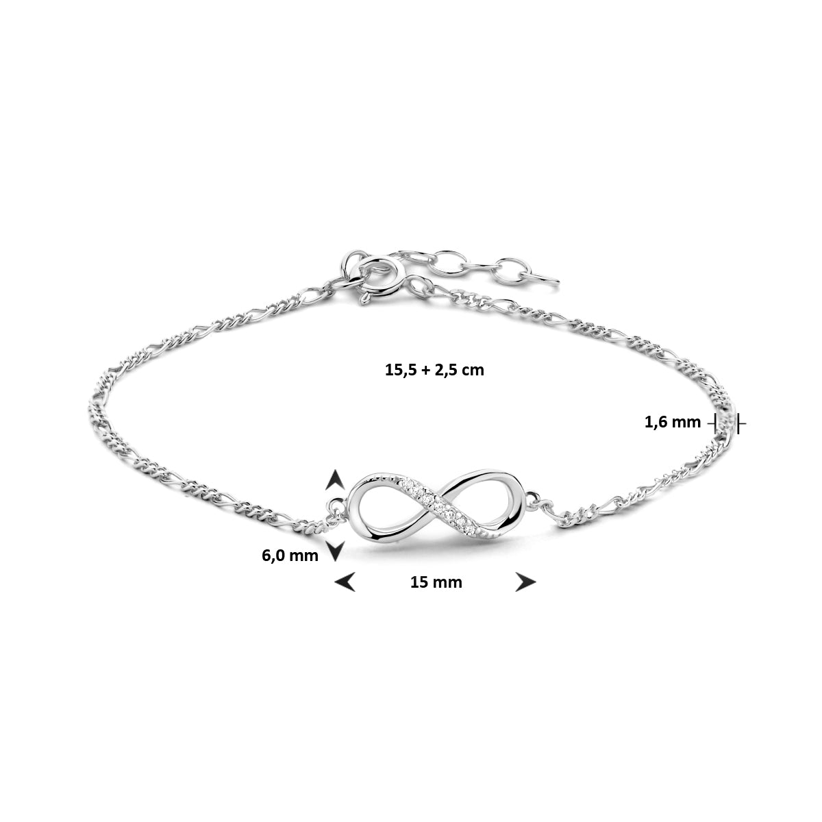Armband Infinity Zirkonia 15,5 + 2,5 cm Silber rhodiniert