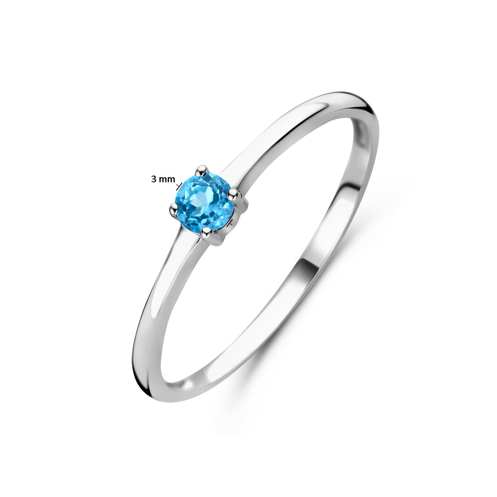 Ring mit Geburtsstein Blautopas Dezember rhodiniertes Silber