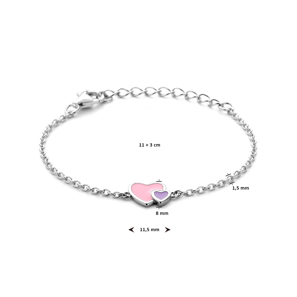 Armband Emaille Herzchen 11 + 3 cm Silber rhodiniert