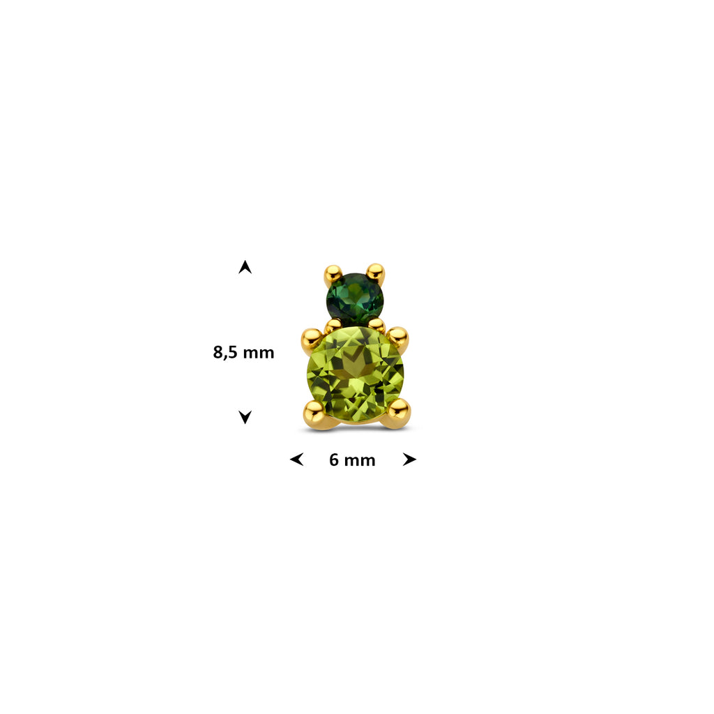 hanger peridot en groen toermalijn 8,5 mm 14K geelgoud