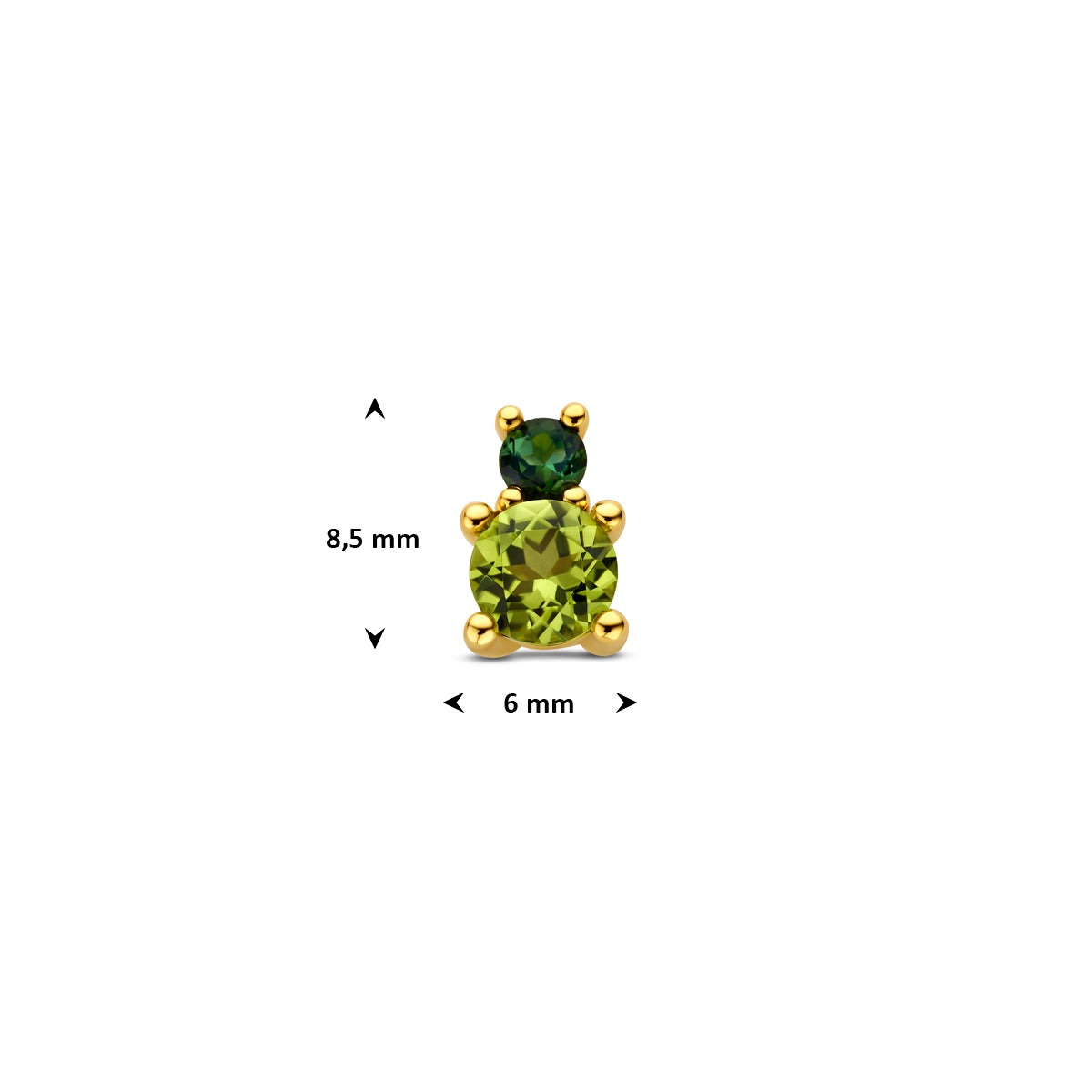hanger peridot en groen toermalijn 8,5 mm 14K geelgoud