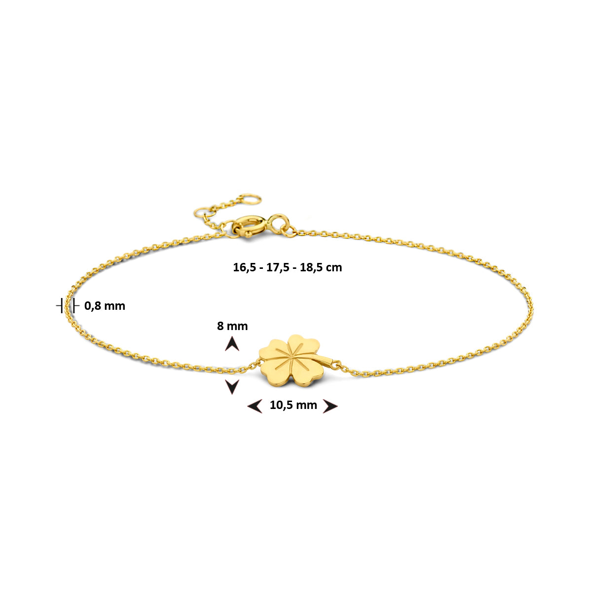9K Armband Kleeblatt 16,5 - 17,5 - 18,5 cm 9K Gelb