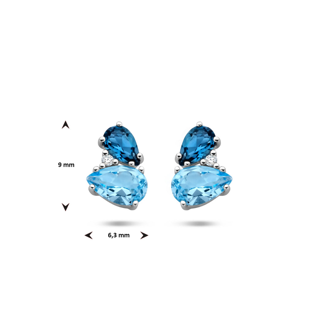 oorknoppen london blue topaas, blauw topaas en diamant 0.015ct (2x0.0075ct) h p1 14K witgoud