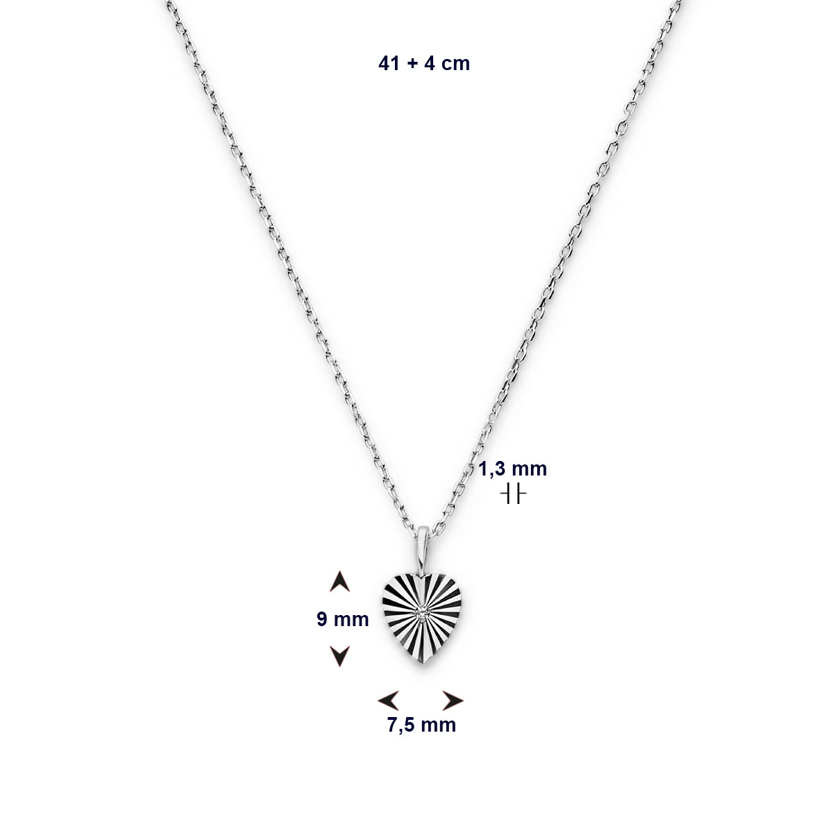 Halskette Herz Zirkonia diamantiert 41 + 4 cm Silber rhodiniert