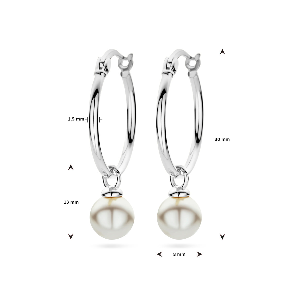 oorringen synth. parel zilver gerhodineerd