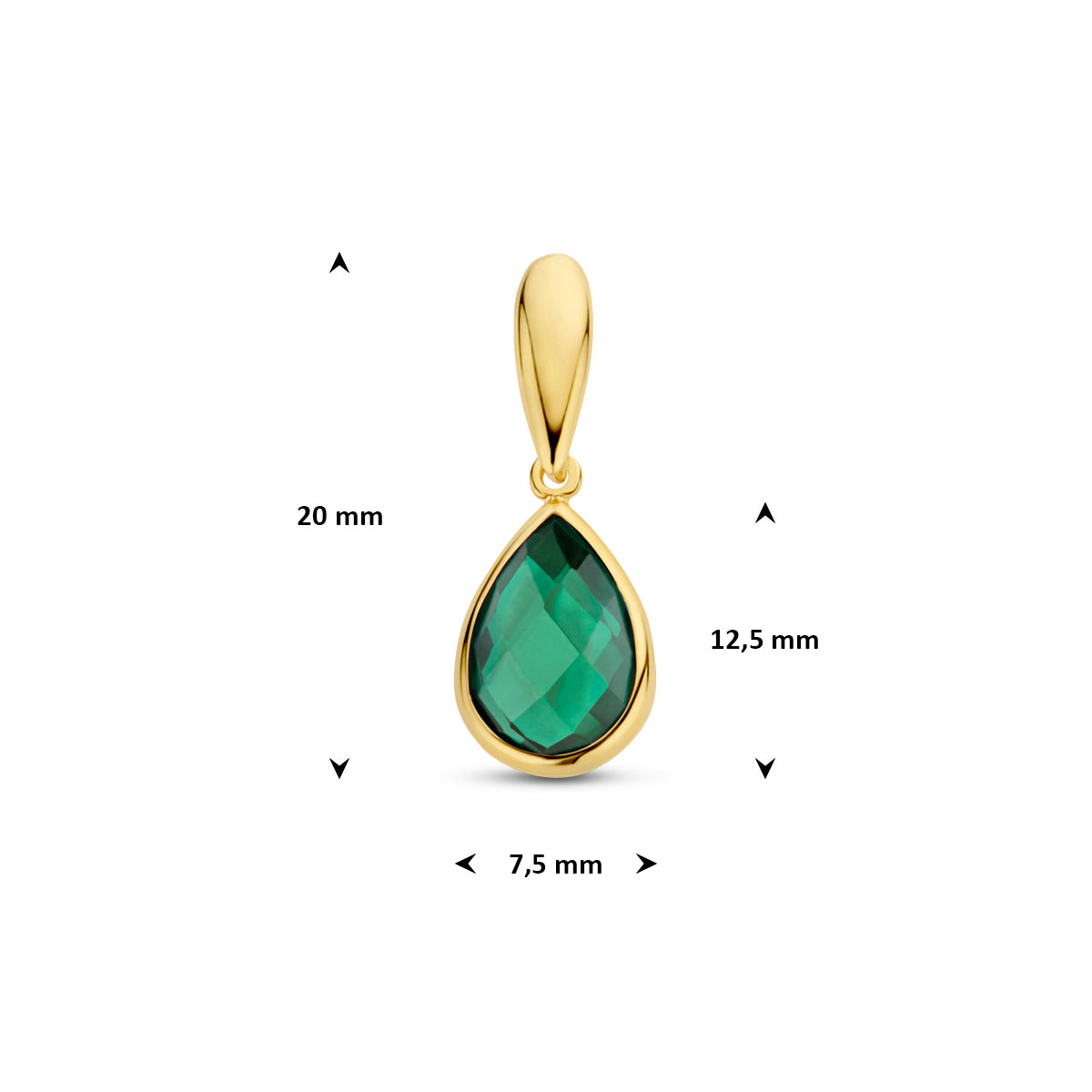 9k hanger groen agaat 12,5 mm 9K geel - druppel/komma/pegel