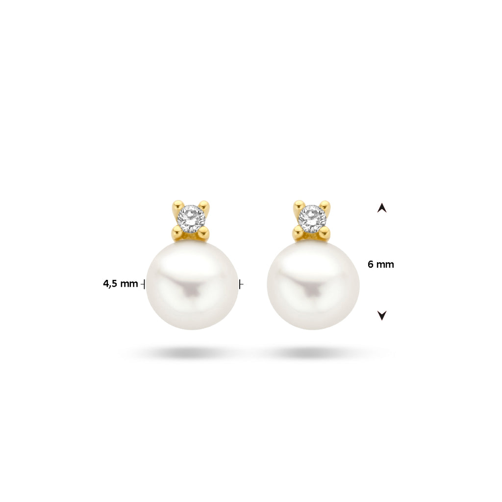 oorknoppen parel en diamant 0.02ct (2x 0.01ct) h p1 14K geelgoud