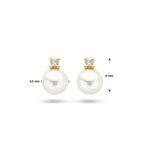 oorknoppen parel en diamant 0.02ct (2x 0.01ct) h p1 14K geelgoud