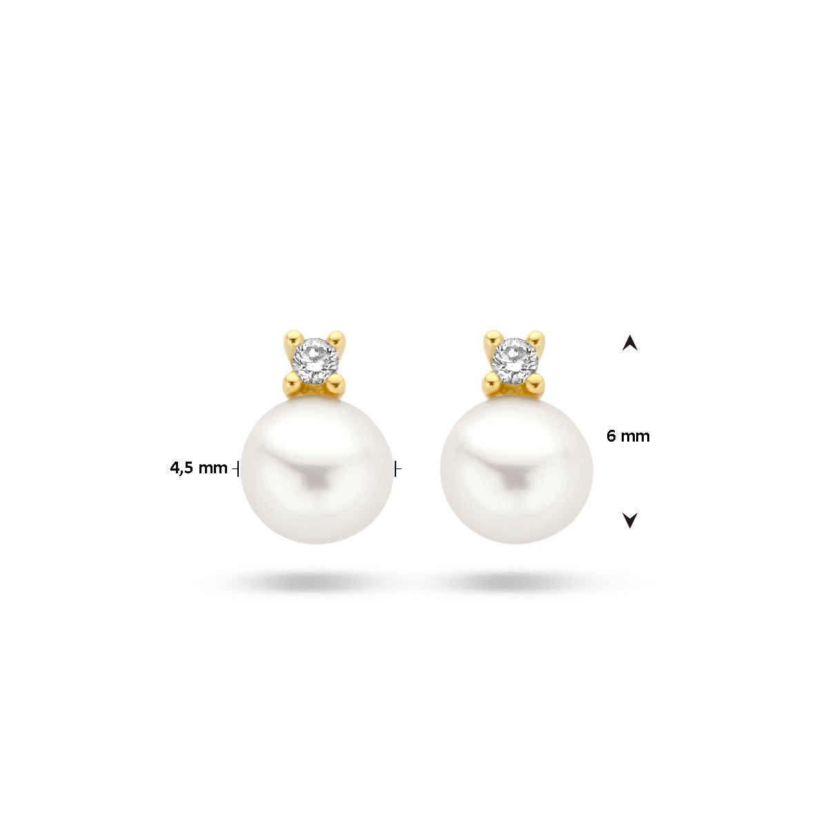 oorknoppen parel en diamant 0.02ct (2x 0.01ct) h p1 14K geelgoud