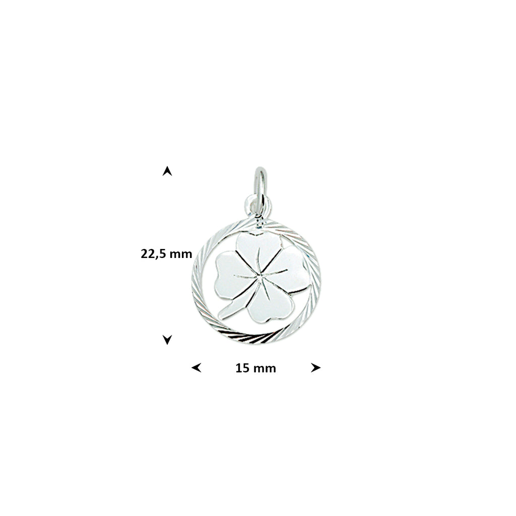 hanger klavertje gediamanteerd 15 mm zilver gerhodineerd