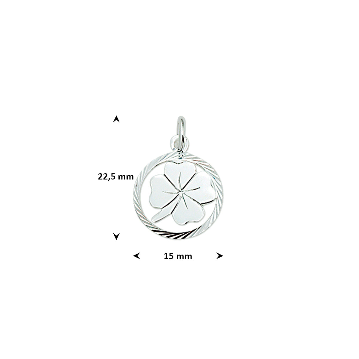 hanger klavertje gediamanteerd 15 mm zilver gerhodineerd