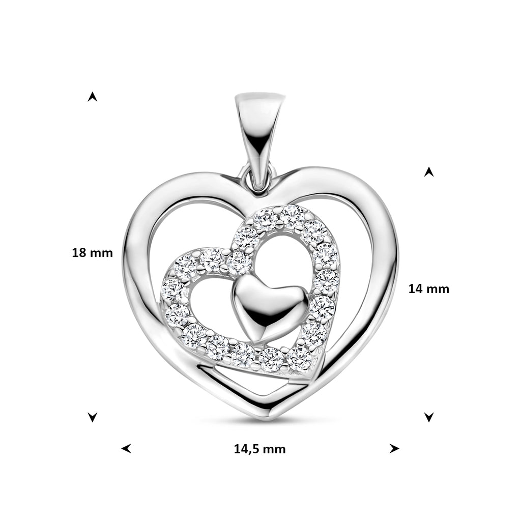 hanger hart zirkonia 14 mm zilver gerhodineerd