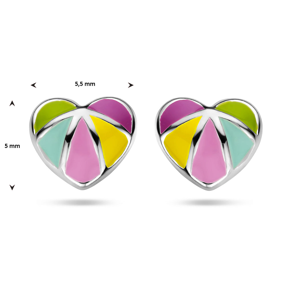 oorknoppen emaille hart zilver gerhodineerd