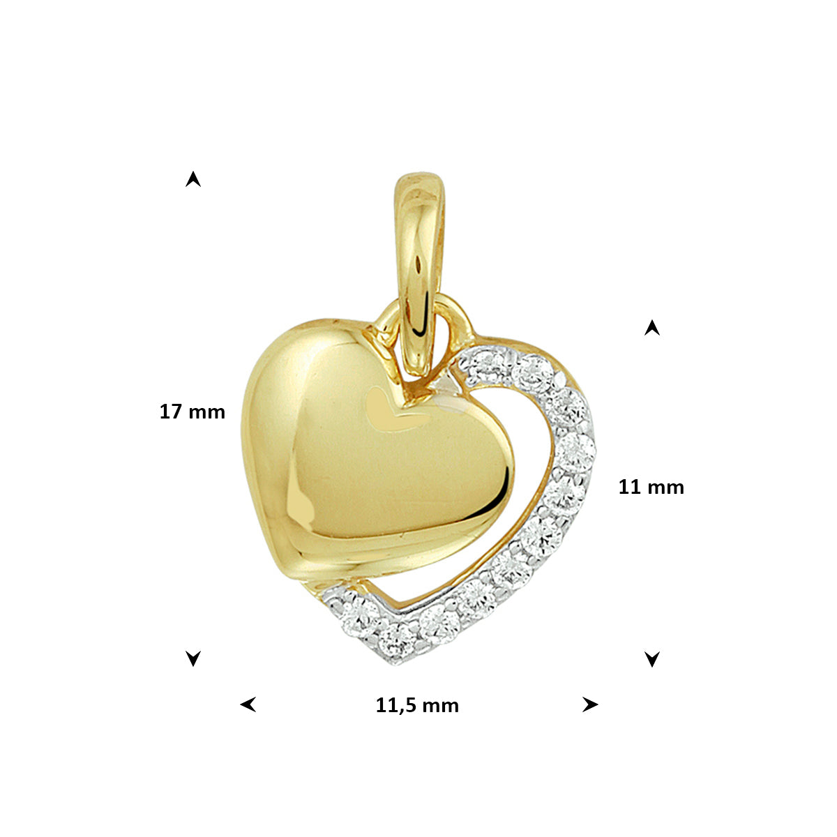 hanger hart zirkonia bicolor gestift 14K geelgoud