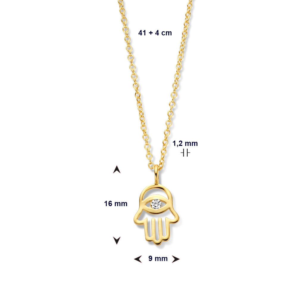 Halskette Hand aus Fatima und Zirkonia 41 + 4 cm Silber vergoldet (gelb)