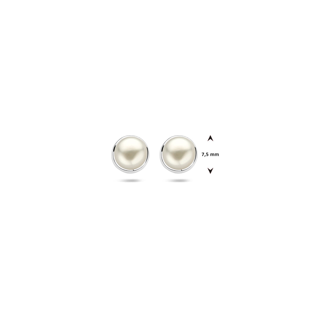 oorknoppen parel 7,5 mm zilver gerhodineerd