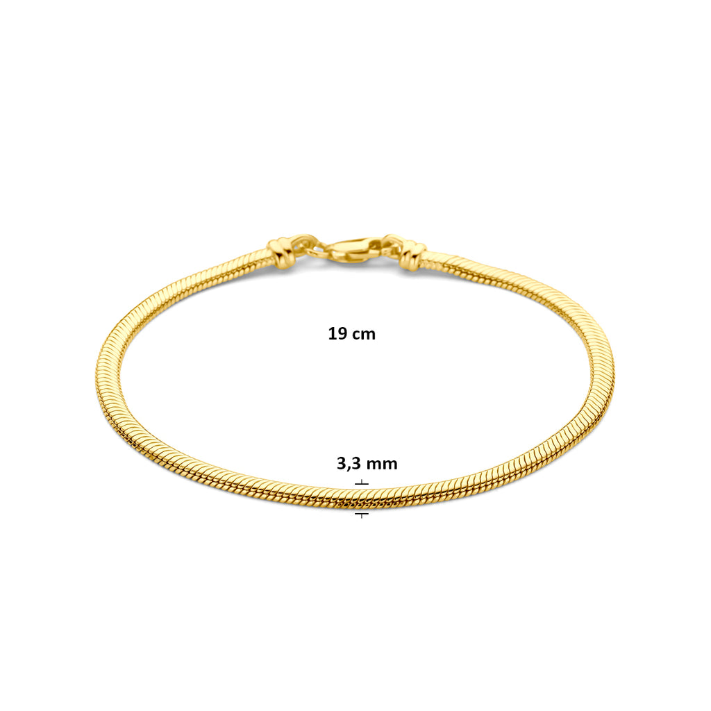 9k armband slang plat bol 3,3 mm 19 cm massief 9K geel/zilverkern