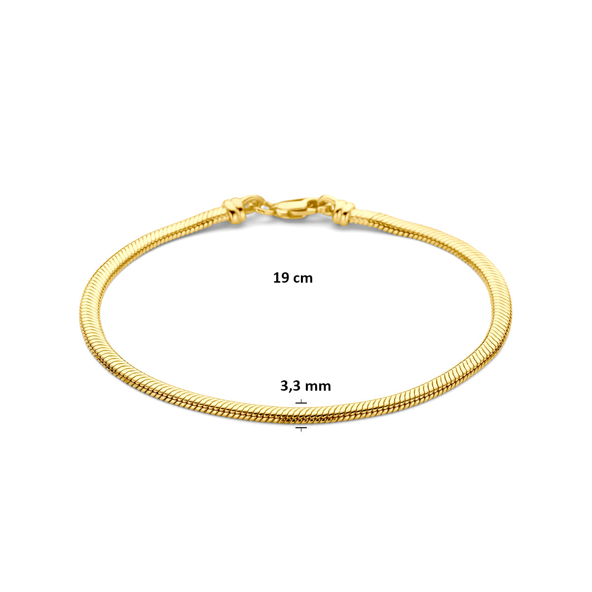 9k armband slang plat bol 3,3 mm 19 cm massief 9K geel/zilverkern