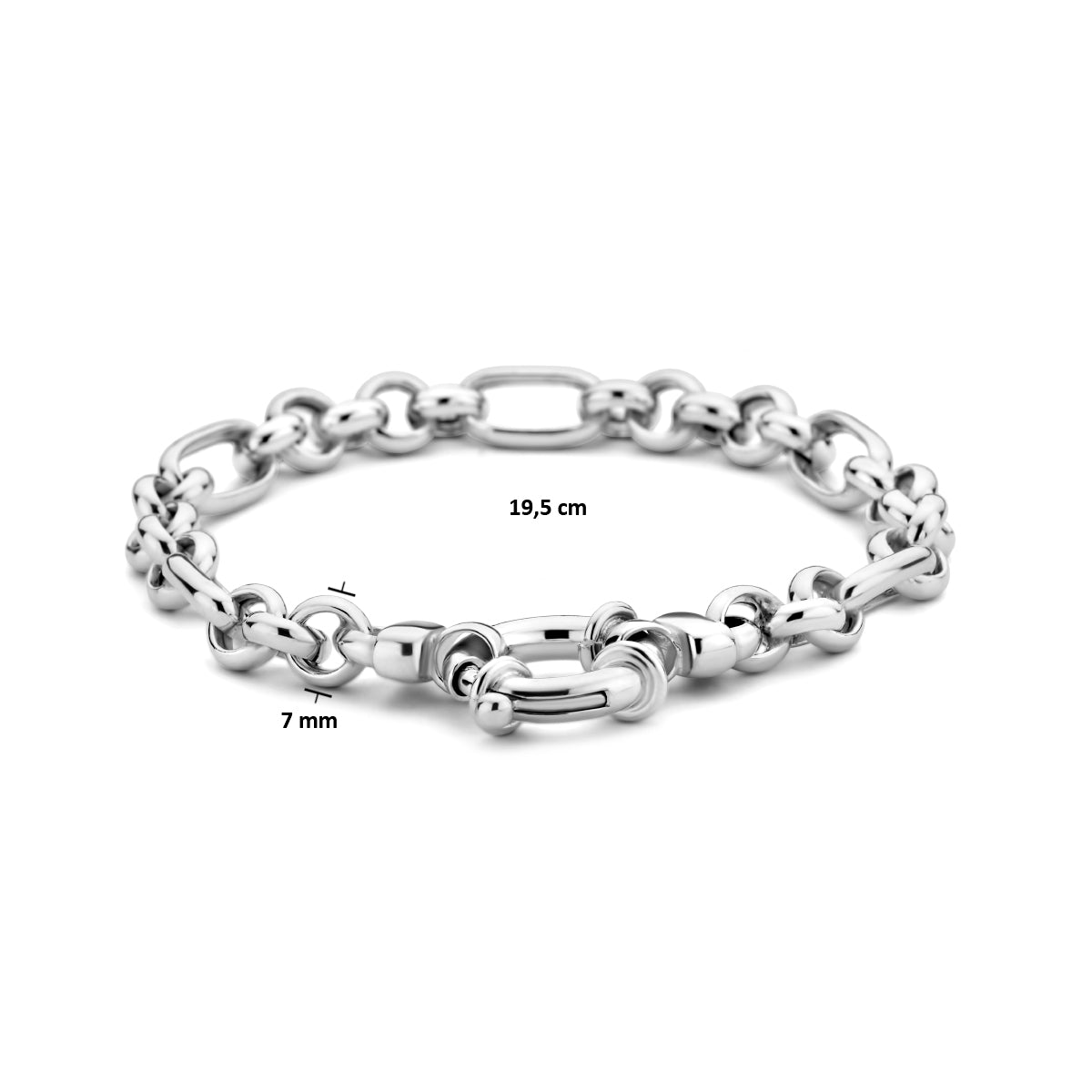 Armband 19,5 cm 7,0 mm mit großem Federringverschluss Silber rhodiniert