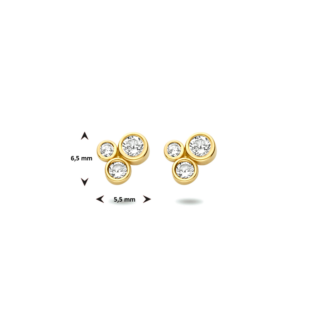 oorknoppen zirkonia 6,5 mm 14K geelgoud