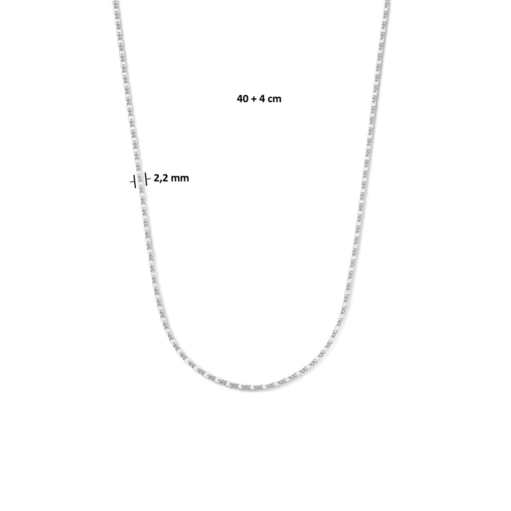 collier gourmette met tussenstuk 2,2 mm 40 + 4 cm zilver gerhodineerd