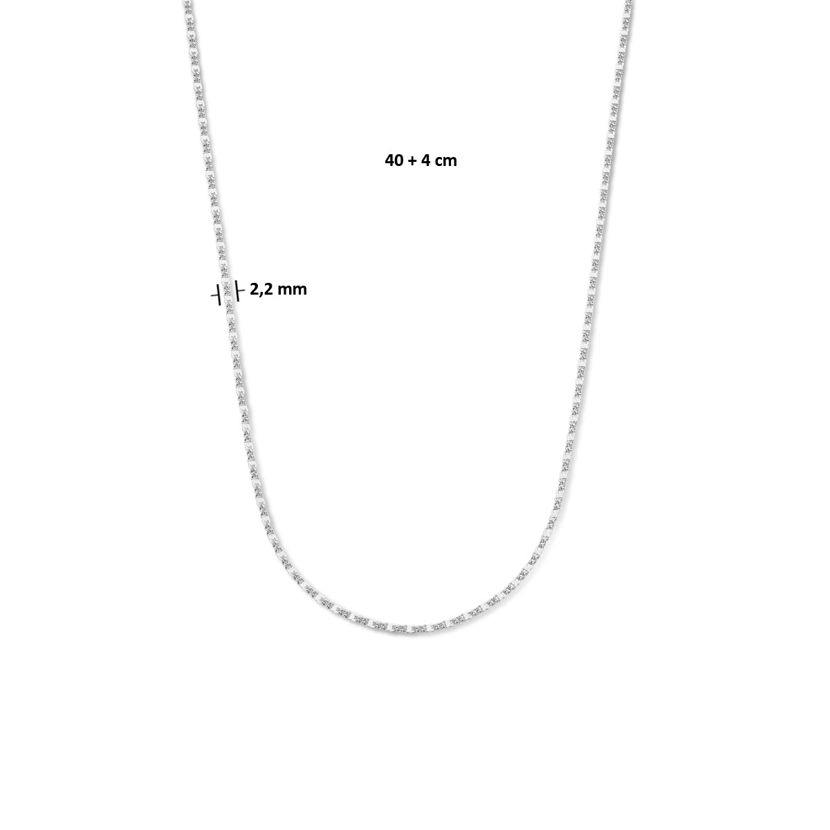 collier gourmette met tussenstuk 2,2 mm 40 + 4 cm zilver gerhodineerd
