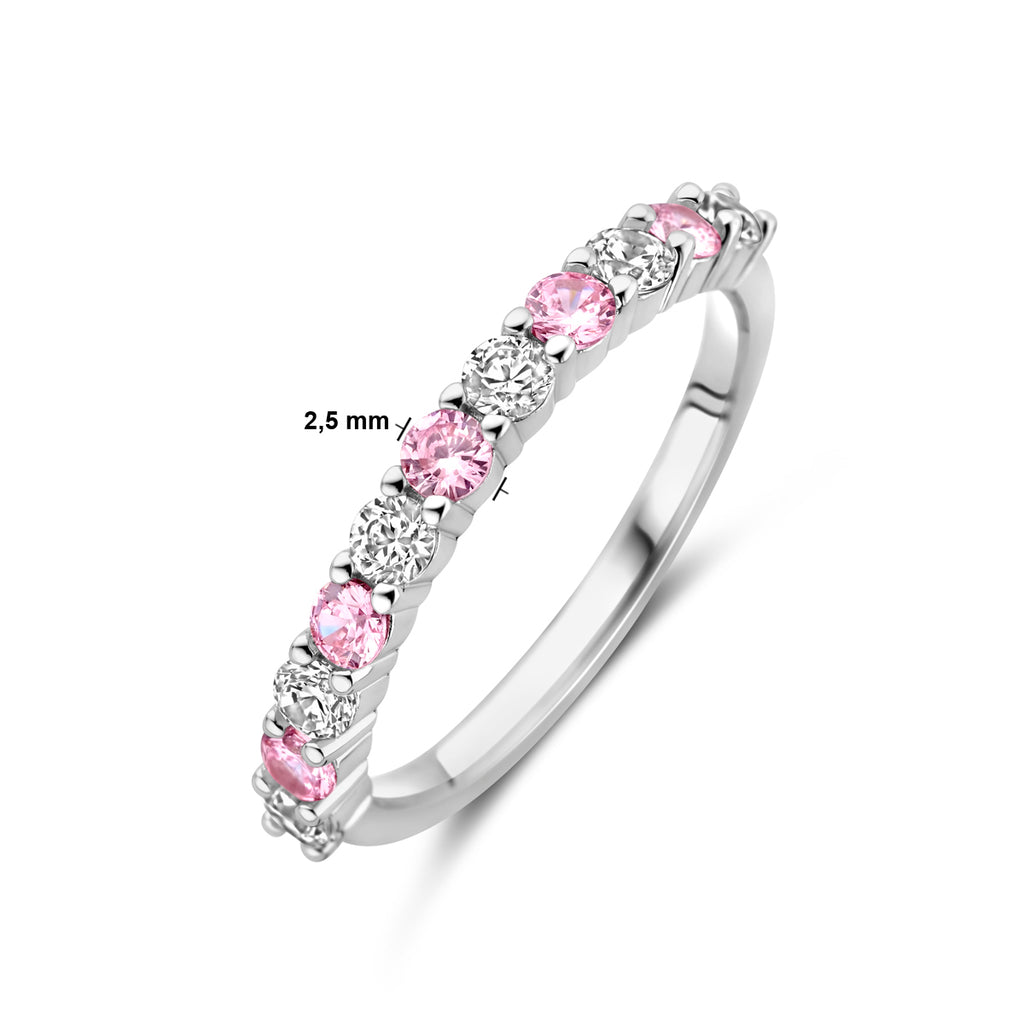 ring wit en roze zirkonia zilver gerhodineerd