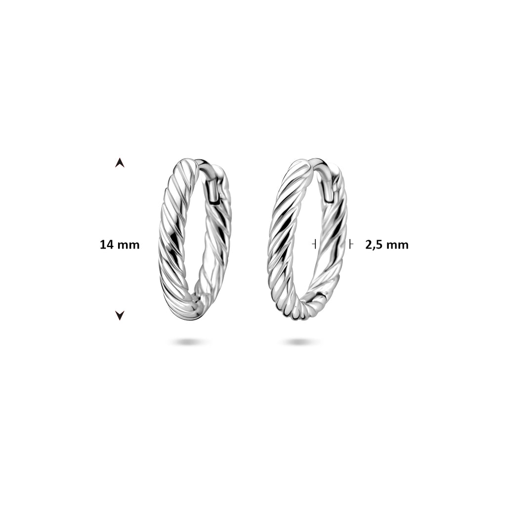 klapoorringen gedraaid 14 mm zilver gerhodineerd - gedraaid