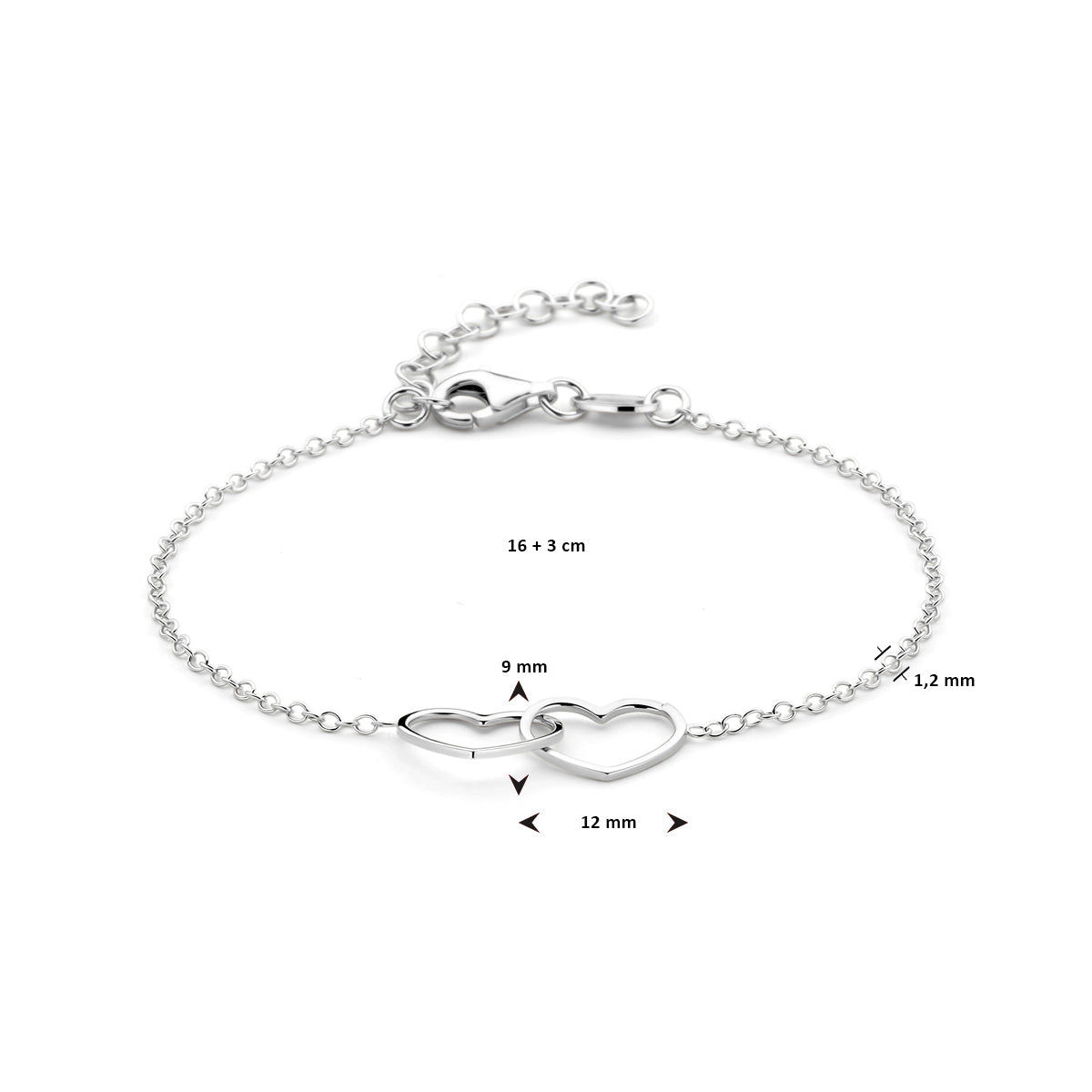 Armband Herz 16 + 3 cm Silber rhodiniert
