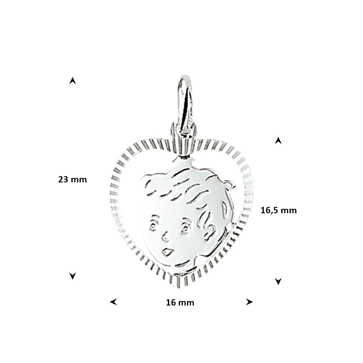 hanger jongen hart gediamanteerd 16,5 mm zilver wit