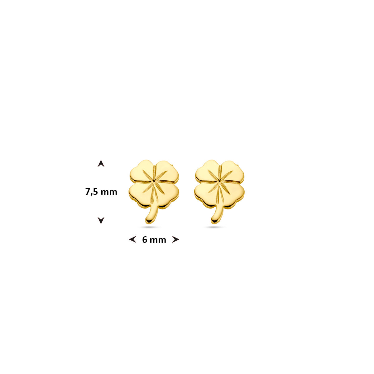 Ohrstecker Kleeblatt 7,5 mm 14K Gelbgold