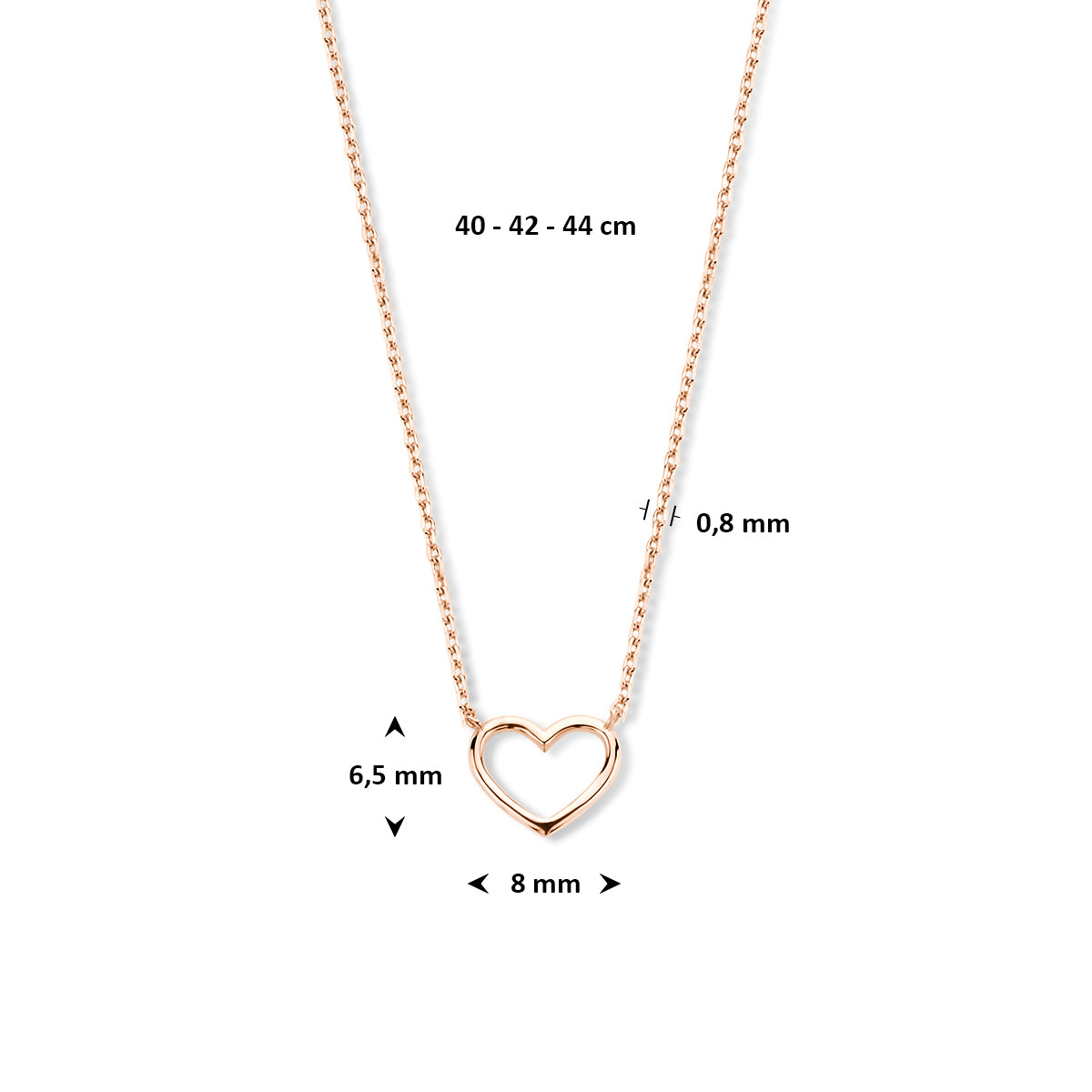 Halskette Herz 40 - 42 - 44 cm 14K Roségold