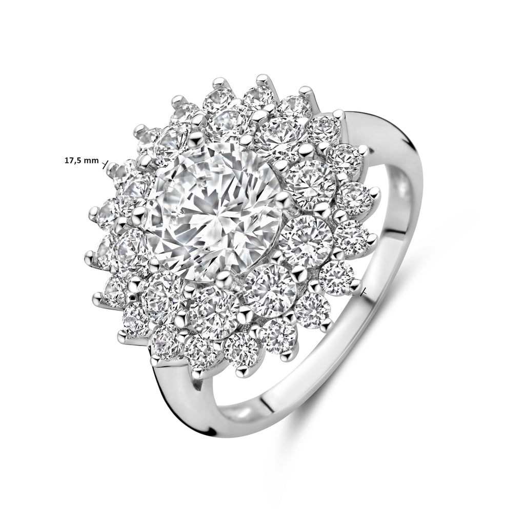 Ring Zirkonia Halo Silber rhodiniert