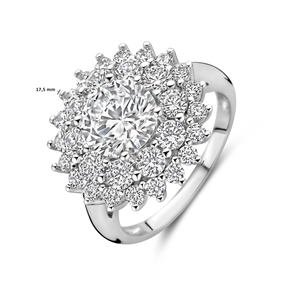 Ring Zirkonia Halo Silber rhodiniert