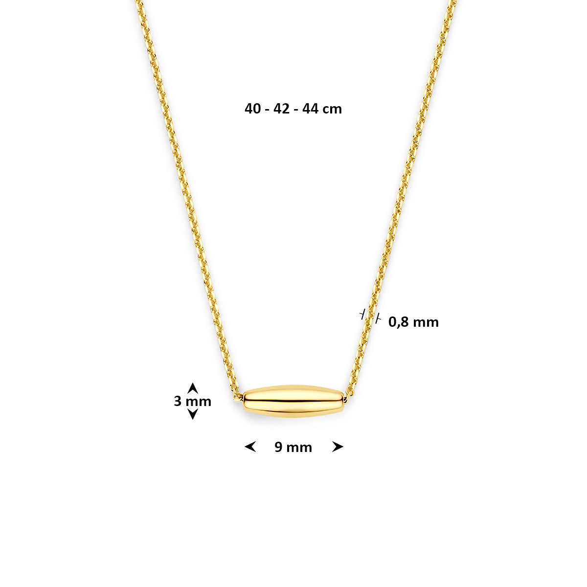 collier balkje 40 - 42 - 44 cm 14K geelgoud - blok/staaf/buis/driehoek