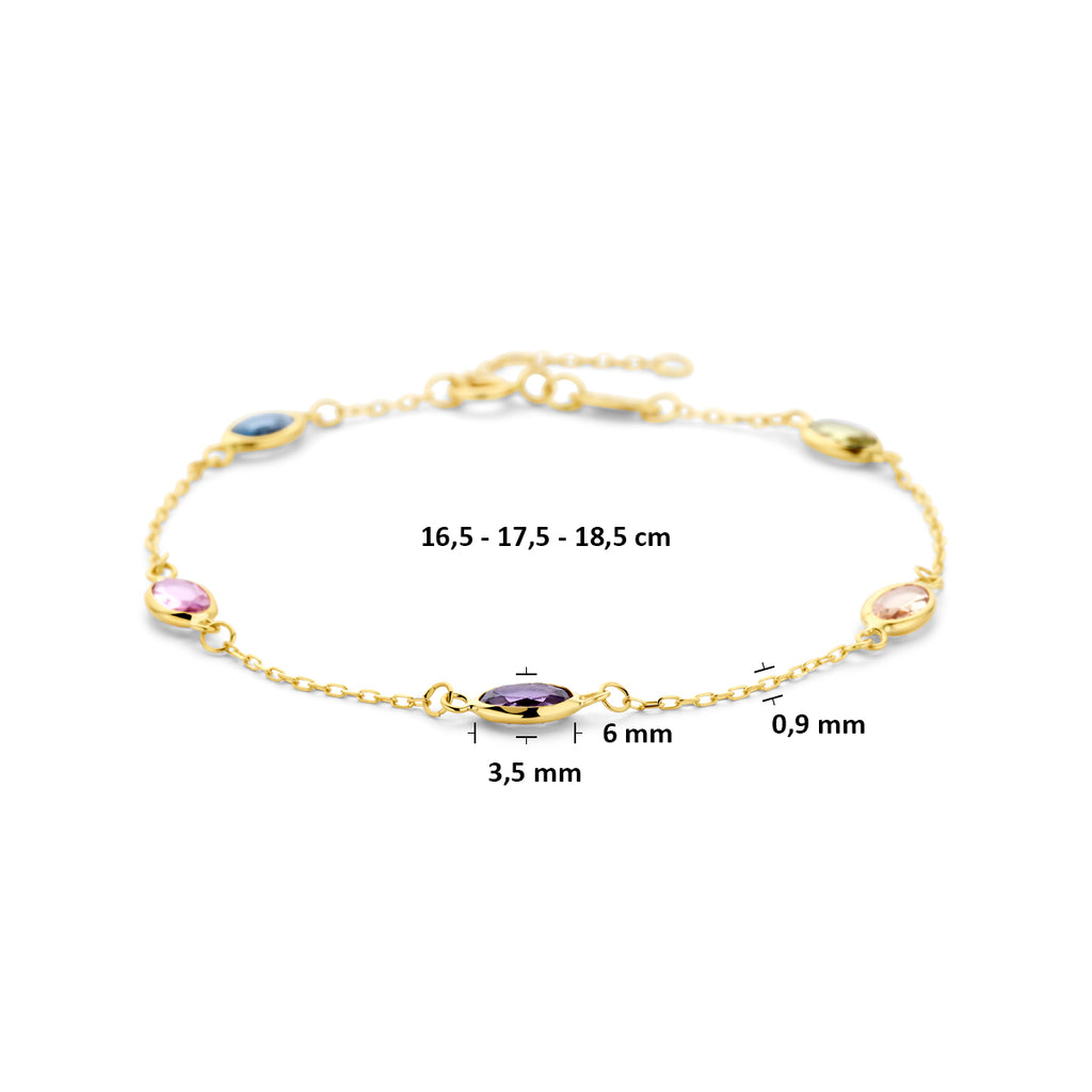 Armband synthetische Steine 16,5 - 17,5 - 18,5 cm 14K Gelbgold
